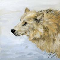 Wildlife - White Wolf In Profile - Oil