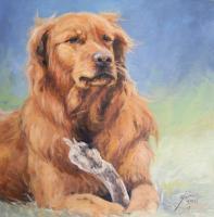 Dogs - Hamish With Stick - Oil